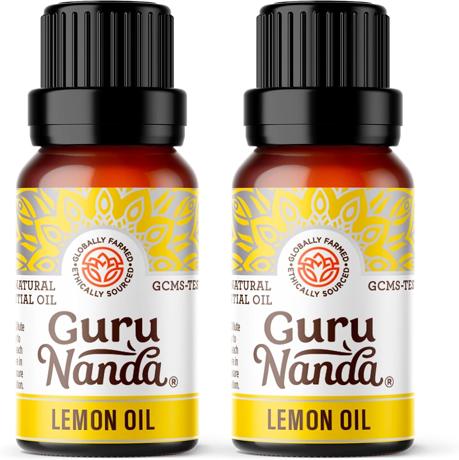 Gurunanda Lemon Essential Oil - 100% Pure, Natural, Undiluted Aromatherapy Oil For Diffusers, Massage & Diy Recipes - Fresh Citrus Scent (2X0.5 Fl Oz)