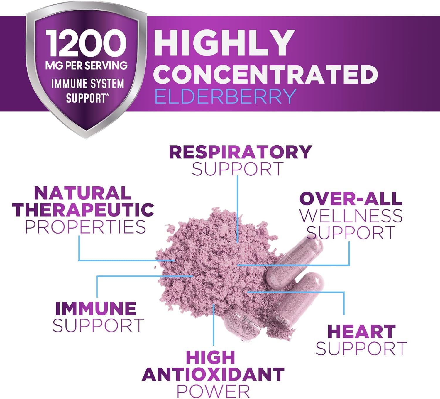 Elderberry Immune Support 10:1 Extract Capsules - Daily Immune Support Supplement for Adults, Natural Sambucus Black Elderberry Vitamins, Vegan Vitamin, Gluten & Sugar Free, Non-GMO - 60 Count : Health & Household