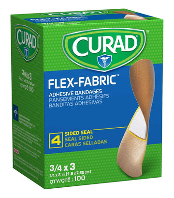 Curad Flex Fabric Adhesive Bandages, Bandage Size Is 3/4" X 3" (Box Of 100)