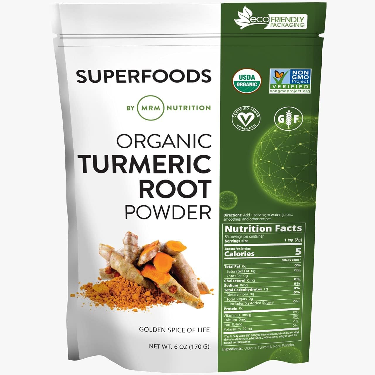 MRM Nutrition Organic Turmeric Powder | Superfood | Antioxidant | Gluten Free + Vegan | 85 Servings