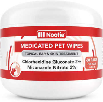 Nootie Medicated Dog Wipes, Chlorhexidine & Miconazole Pet Wipes for Dogs & Cats - 2” Small Wipes, 60 Count - Sold in Over 10,000 Vets & Pet Stores