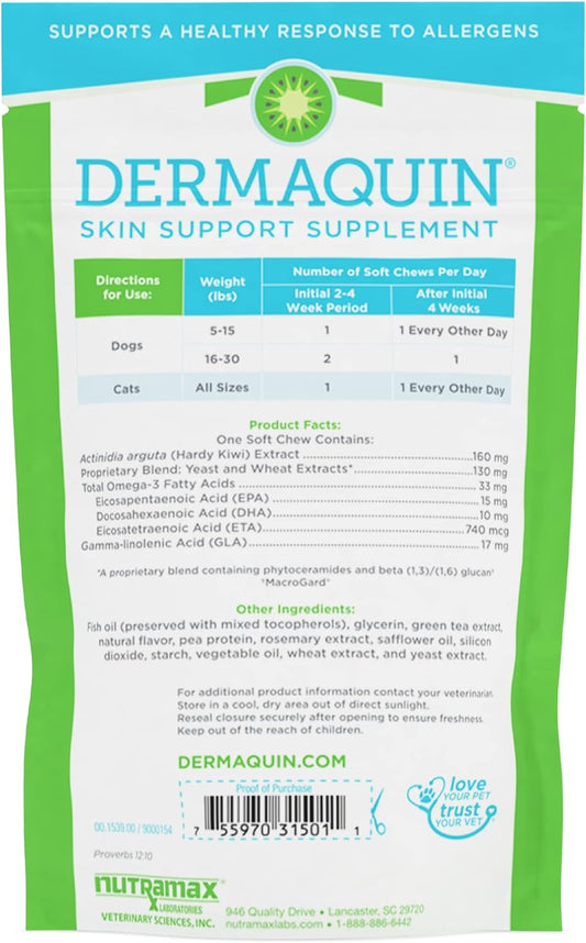 Nutramax Laboratories Dermaquin Skin Support Sm/Med Dogs 5-30 Lbs & Cats 60 Ct