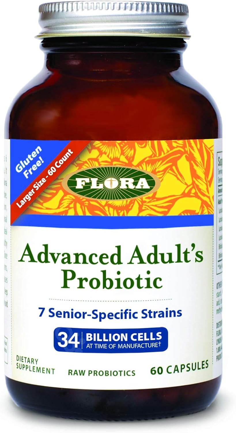 Flora - Advanced Adult'S Blend Probiotic, Seven Senior-Specific Strains, Gluten Free, Raw Probiotic With 34 Billion Cells, 60 Capsules : Health & Household