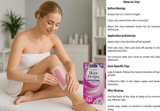 Beauty Formulas Vitamin E Cold Wax Strips 40S – Pack Of 2 (80 Strips Total) – Hair Remover For Legs & Body