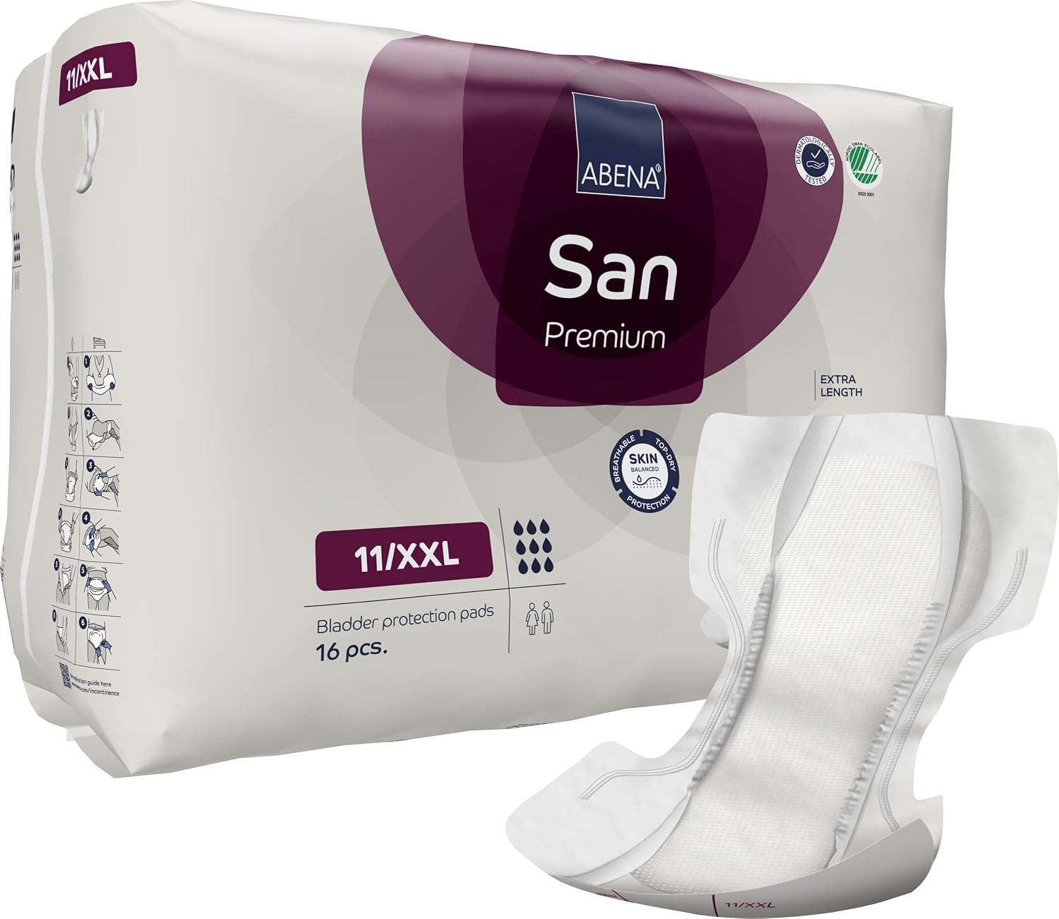 ABENA San Premium XXL Mens & Womens Incontinence Pads, Breathable & Comfortable, Fast Absorption, Discreet & Effective Shaped Incontinence Pads for Men/Women - Air Plus, 11, XL2, 16PK : Amazon.co.uk: Health & Personal Care