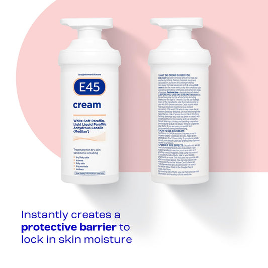 E45 Cream 500 G – E45 Cream For Dry, Irritated Skin – Moisturiser To Soothe Dry & Sensitive Skin - Dermatologically Tested Eczema Dermatitis Cream – Non-Greasy Body Face Hand Cream – Clinically Proven