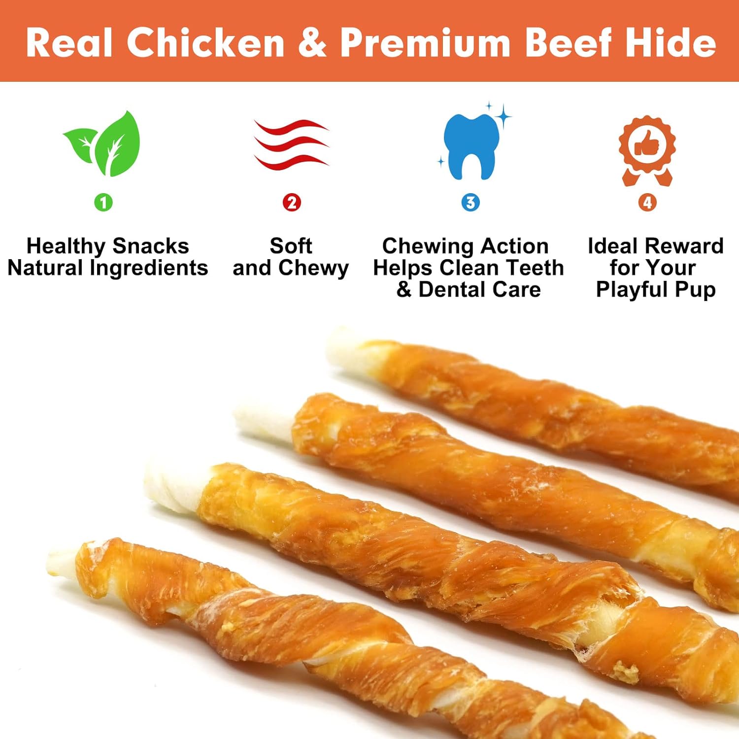 MON2SUN Dog Treats, Rawhide Twist Chicken Hide Sticks, Suitable for Puppy and Small Dogs, 5 Inch (Chicken, Pack of 40) : Pet Supplies