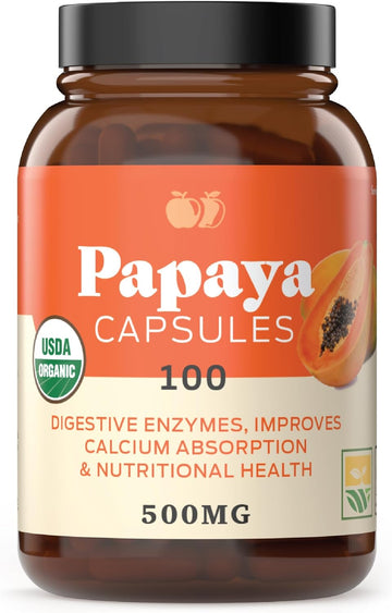 Complete Natural Products Organic Papaya Enzymes & Papain Enzyme Capsules - 500mg 100 Pills, Organic Papaya Powder Digestive Super Fruit Capsules