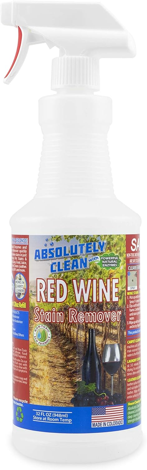 Amazing Red Wine Stain Remover – Natural Enzymes Eliminate Wine Stains Fast - Cleans Carpet, Upholstery, Clothing, Table Cloth & More - USA Made (32oz)