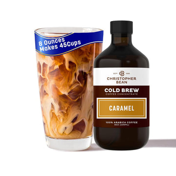 Christopher Bean Hand Crafted Caramel Flavored Coffee - Unsweetened Cold Brew & Iced Instant Coffee Distillate Liquid Java - Caramel Coffee Beans Extract 100% Arabica, (8-Ounce), 236 Ml