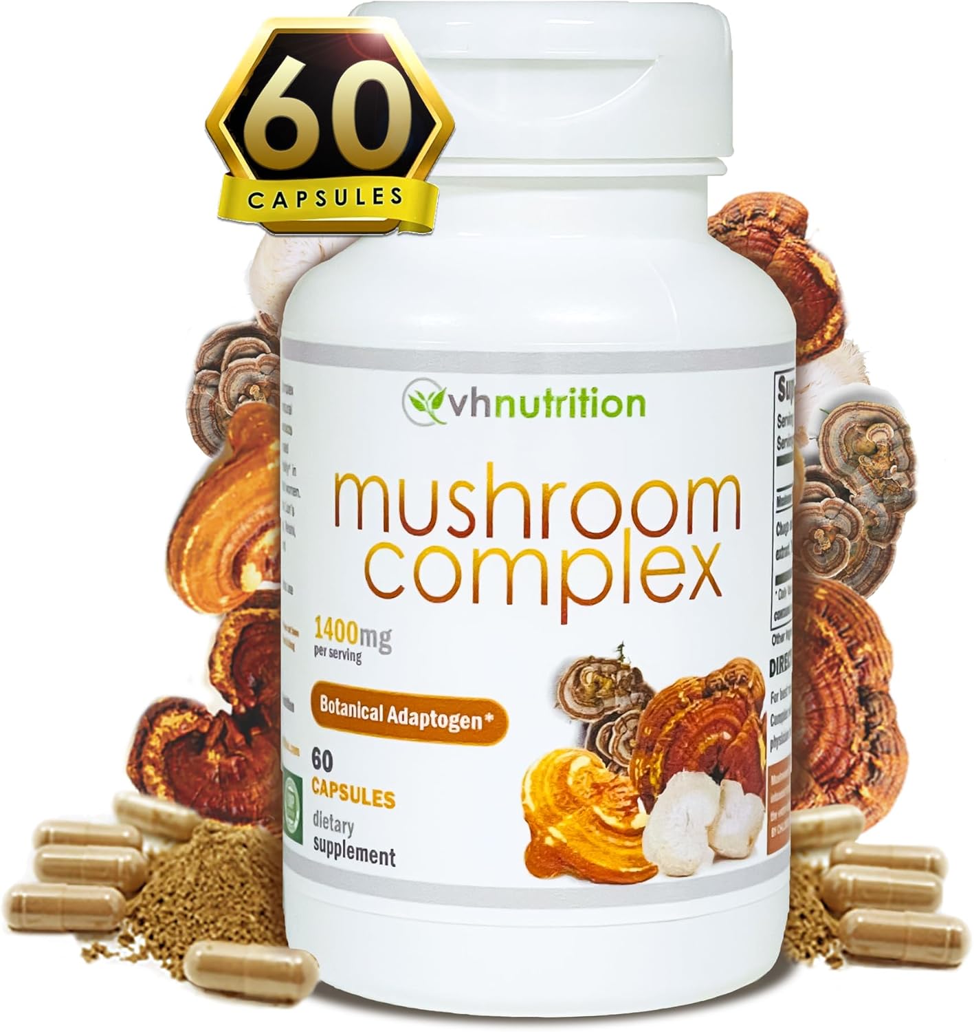 Vh Nutrition Mushroom Supplement | Mushroom Complex For Vitality Support* 1400Mg | Adaptagen Formula Includes: Lions Mane, Chaga, Reishi, Extracts | 60 Capsules