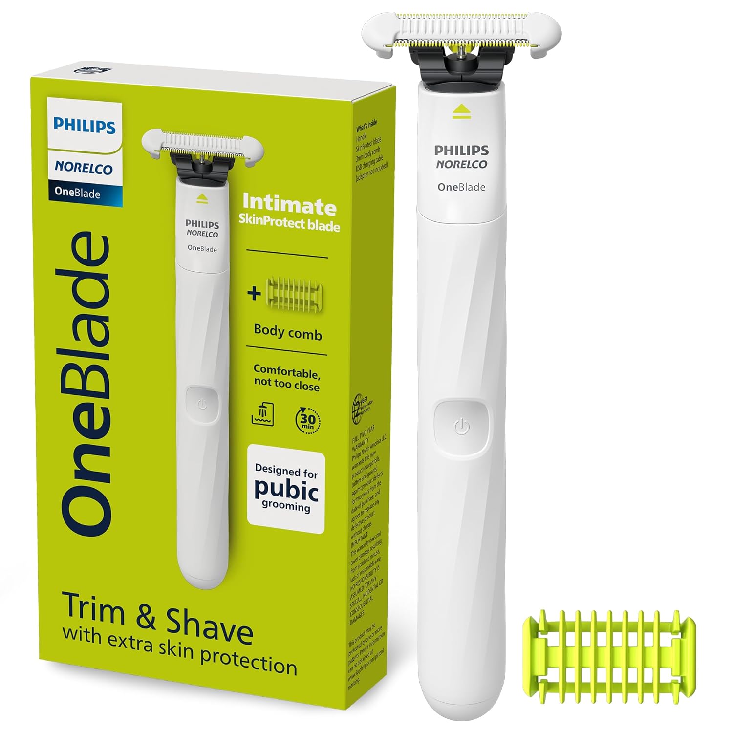 Philips Norelco Oneblade Unisex Intimate Pubic & Personal Body Groomer & Trimmer For Women & Men, Qp1924/70