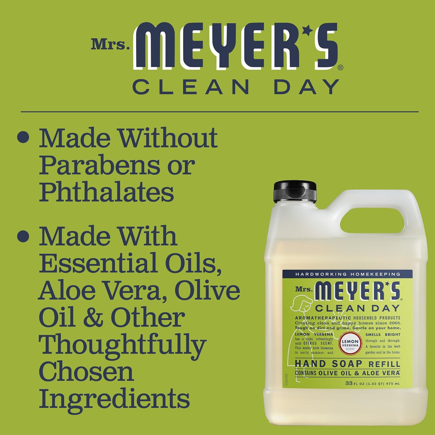 MRS. MEYER'S CLEAN DAY Liquid Hand Soap Refill, Cruelty Free and Biodegradable Formula, Lemon Verbena Scent, 33 oz : Electronics