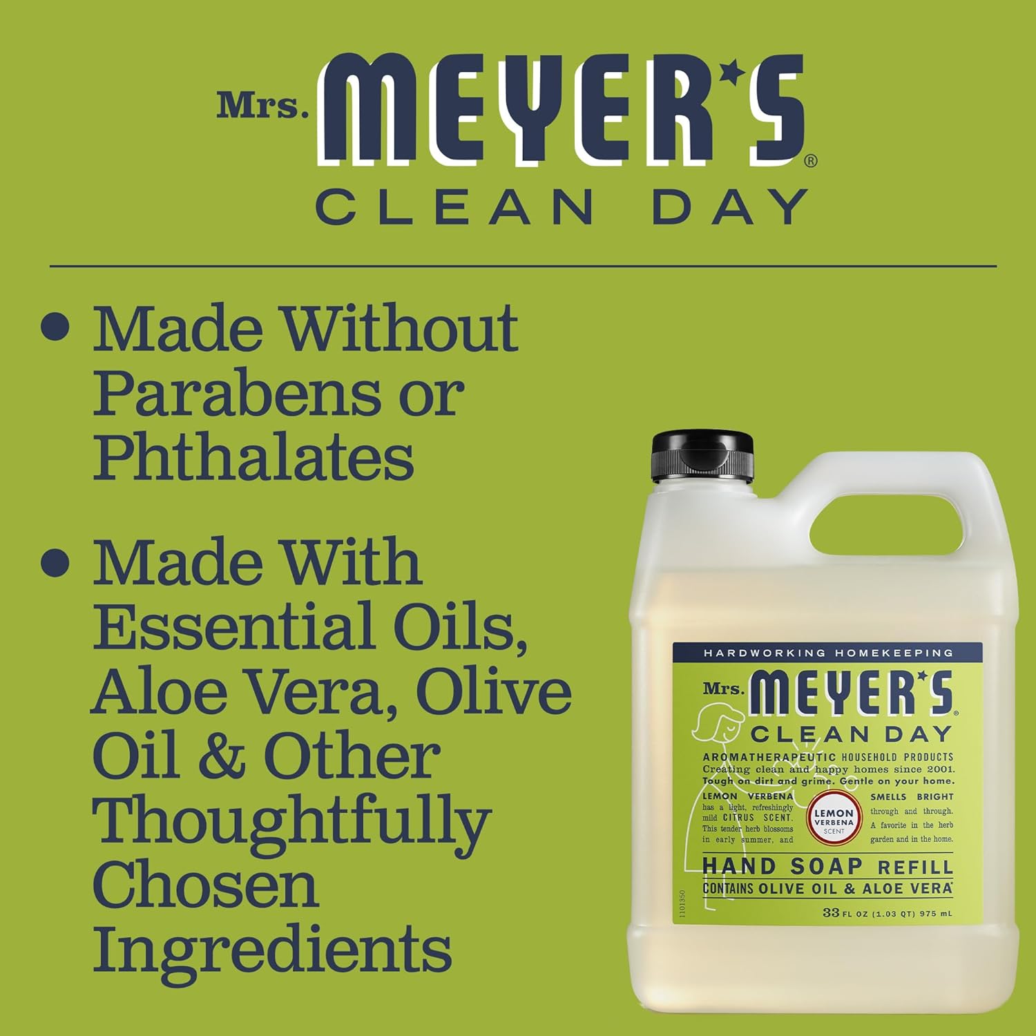 Mrs. Meyer'S Clean Day Liquid Hand Soap Refill, Cruelty Free And Biodegradable Formula, Lemon Verbena Scent, 33 Oz : Health & Household