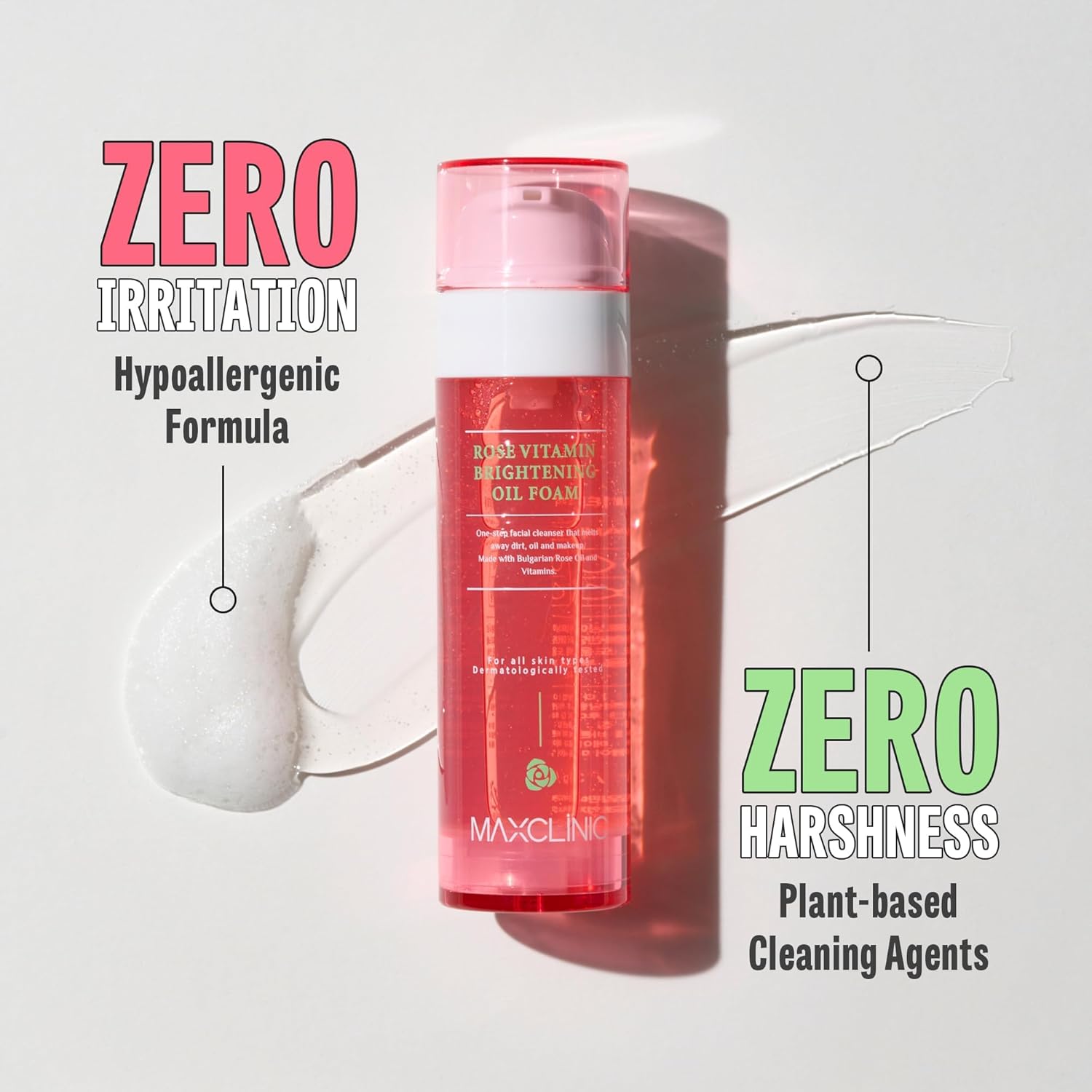K-Beauty Rose Vitamin Oil To Foam | Daily Face Wash Oil Based Cleanser | Korean Rose Oil Foaming Face Cleanser | Hydrating Facial Cleanser For Dry Sensitive Skin (3.88 Oz)