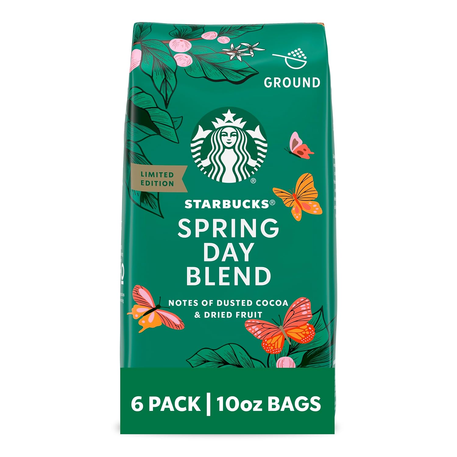 Starbucks Ground Coffee, Medium Roast Coffee, Spring Day Blend, 100% Arabica, Limited Edition, 6 Bags (10 Oz Each)