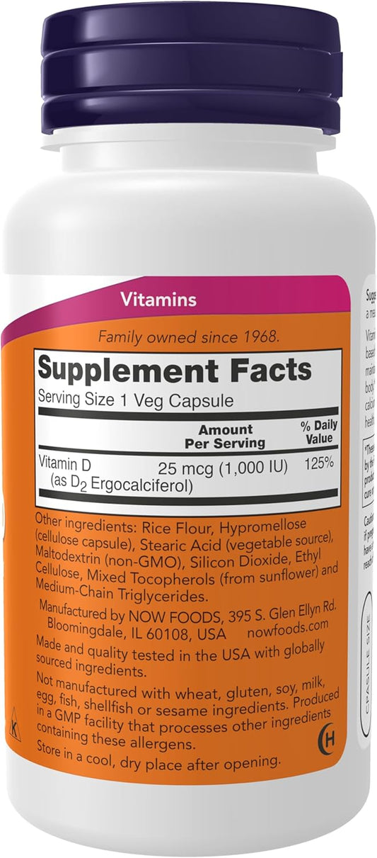 Now Foods Supplements, Vitamin D 1,000 Iu Dry, High Potency, Strong Bones*, Structural Support*, 120 Veg Capsules
