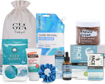 Pamper Gift Set For Women – Includes Hand Cream, Face & Hair Mask, Body Scrub, Hyaluronic Serum, Bath Bombs & Satin Scrunchie – Spa Gifts For Women, Skincare Gift Set, Birthday & Mother’S Day Gifts
