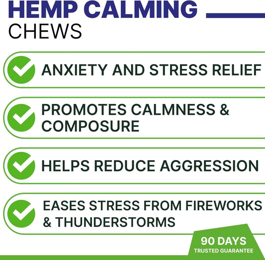 Advanced Hemp Calming Chews - Anxiety Relief Treats w/Melatonin + Valerian Root - Calm & Sleep Aid Bites - Stress Relief During Fireworks Storms Separation - Anti Anxiety - Liver Flavor