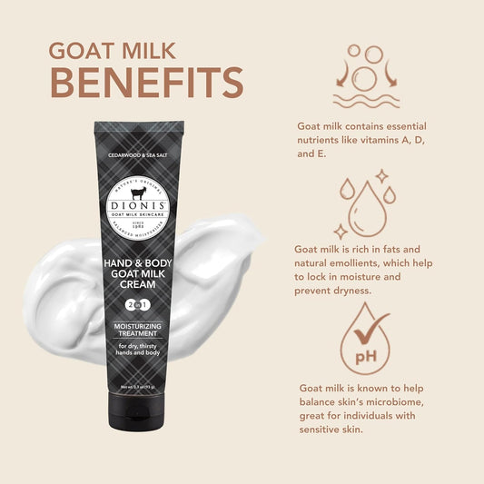 Dionis Goat Milk Skincare Scented Hand & Body Cream - Travel Size Lotion For Hydrating & Moisturizing Dry And Sensitive Skin, Cruelty Free, Paraben Free Made In The Usa, Cedarwood & Sea Salt, 3.3 Oz