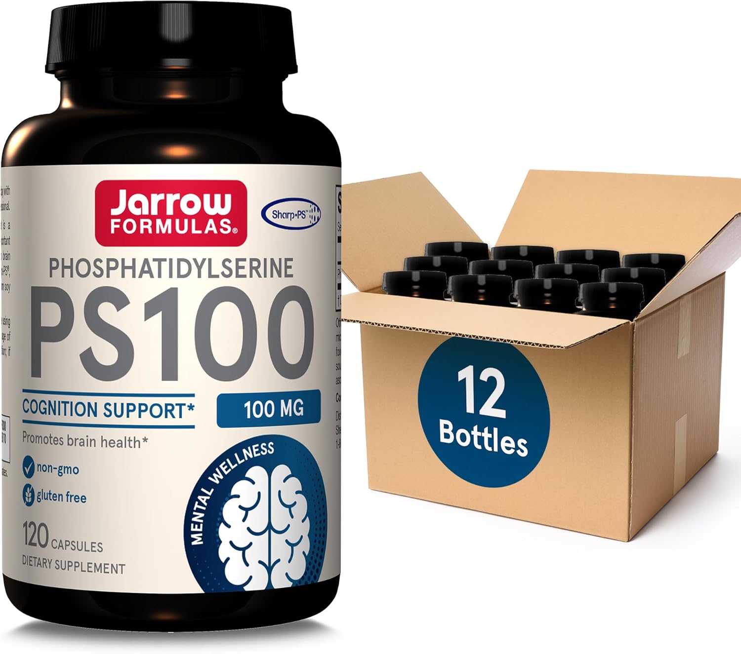 Jarrow Formulas Ps100 Phosphatidylserine 100 Mg, Dietary Supplement For Brain Health And Cognition Support, 120 Capsules, 40-120 Day Supply, Pack Of 12