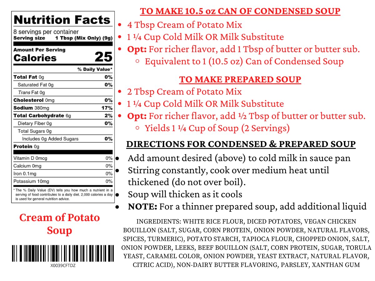 Mom’s Place Gluten Free & Dairy Free Cream of Potato Soup Mix, Equal to 2 Cans of Condensed Soup