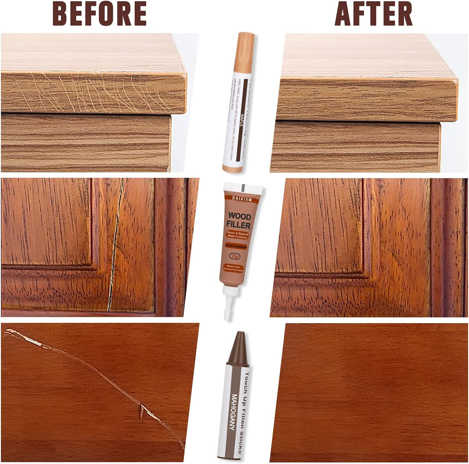 Furniture Repair Kit Wood Touch up Maker Restore Any Wood Furniture, Cover Surface Scratch for Wooden Floor Table, Filler Oak, Cabinet, Door, Veneer, Set of 39 : Health & Household