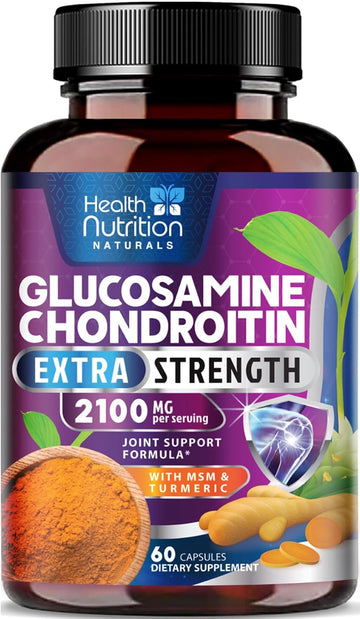 Glucosamine Chondroitin Supplement - 2100Mg Joint Health Supplement With Msm Turmeric & Boswellia - Quercetin For Cartilage, Flexibility & Mobility - Triple Strength Glucosamine Sulfate - 60 Capsules