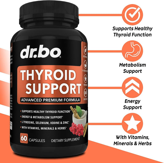 Thyroid Support for Women & Men Supplement - Natural Metabolism, Mood & Energy Enhancer with L-Tyrosine Selenium Iodine Zinc Bladderwrack Kelp & Ashwagandha Thyroid Supplement Complex Vitamin 60 Pills