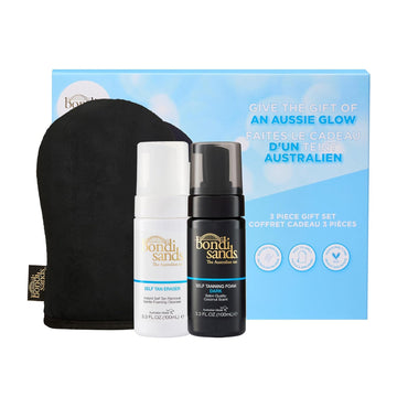 Bondi Sands 3 Piece Travel Essentials Bundle | Mini Self Tan Kit | Includes Dark Self Tanning Foam 100ml, Self Tan Eraser 100ml & Application Mitt