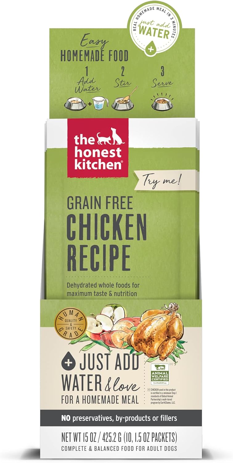 The Honest Kitchen Human Grade Dehydrated Grain Free Dog Food – Complete Meal or Dog Food Topper – Chicken 10-Pack of 1.5 oz Sachets : Pet Supplies