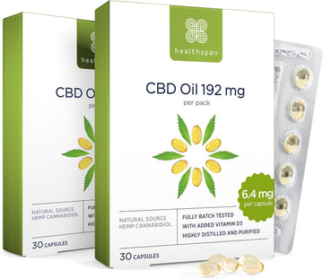 Healthspan 384Mg Cbd Oil Capsules | 60 Capsules | Added Vitamin D3, 30 Count (Pack Of 2)