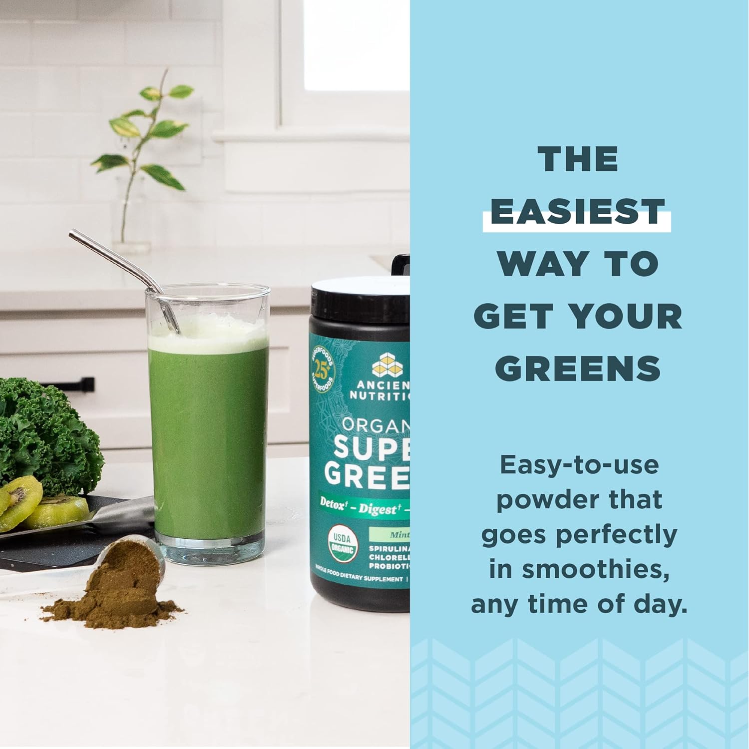 Ancient Nutrition Supergreens Powder With Probiotics, Organic Peppermint Flavor Greens, Made From Real Fruits, Vegetables And Herbs, For Digestive And Energy Support, 25 Servings, 7.23Oz : Health & Household