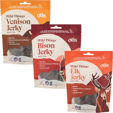 Otis Jerky Bundle For Dogs | Protein Packed, Pasture-Raised, Grass-Fed Venison Jerky Dog Treats Healthy Dog Treats - Wild Things | 4 Ounce Bag