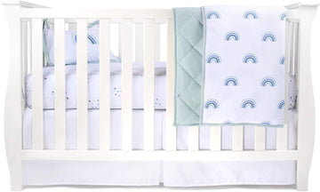 Ely'S & Co. Baby Crib Bedding Sets For Boys And Girls — 4 Piece Set Includes Crib Sheet, Quilted Blanket, Crib Skirt, And Decorative Toddler (Blue Rainbow, 4 Piece)