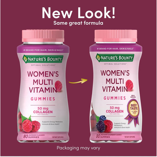 Nature'S Bounty Optimal Solutions Women'S Multivitamin, Multivitamin Gummies For Immune Support, Cellular Energy Support, Bone Health, Raspberry Flavor, 80 Ct (2 Pack)