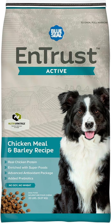 Entrust Active Dog Food | Real Chicken & Barley | Enriched With Super Foods, Antioxidants And Probiotics | No Wheat Or Soy | 20 Pound Bag