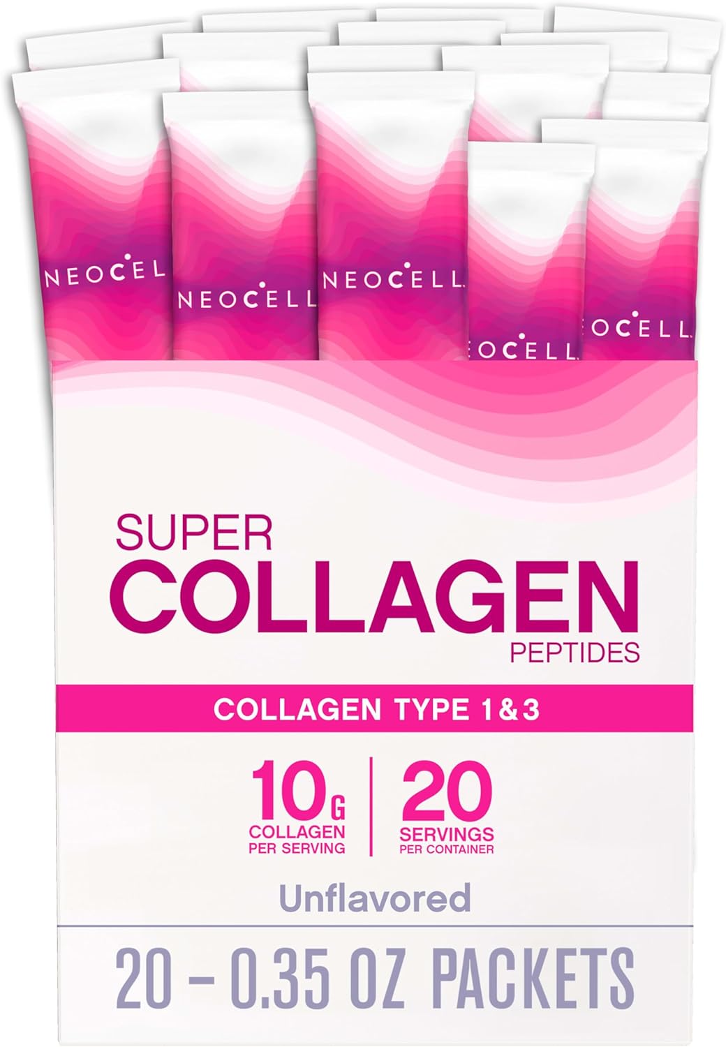 Neocell Super Collagen Peptides, 10 G Collagen/Single-Serve Packet; Keto Certified, Gluten Free; For Healthy Skin, Hair, Nails And Joint Support;* Unflavored Powder, 20 Servs, 7 Oz