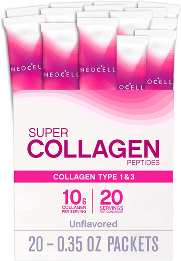 Neocell Super Collagen Peptides, 10 G Collagen/Single-Serve Packet; Keto Certified, Gluten Free; For Healthy Skin, Hair, Nails And Joint Support;* Unflavored Powder, 20 Servs, 7 Oz