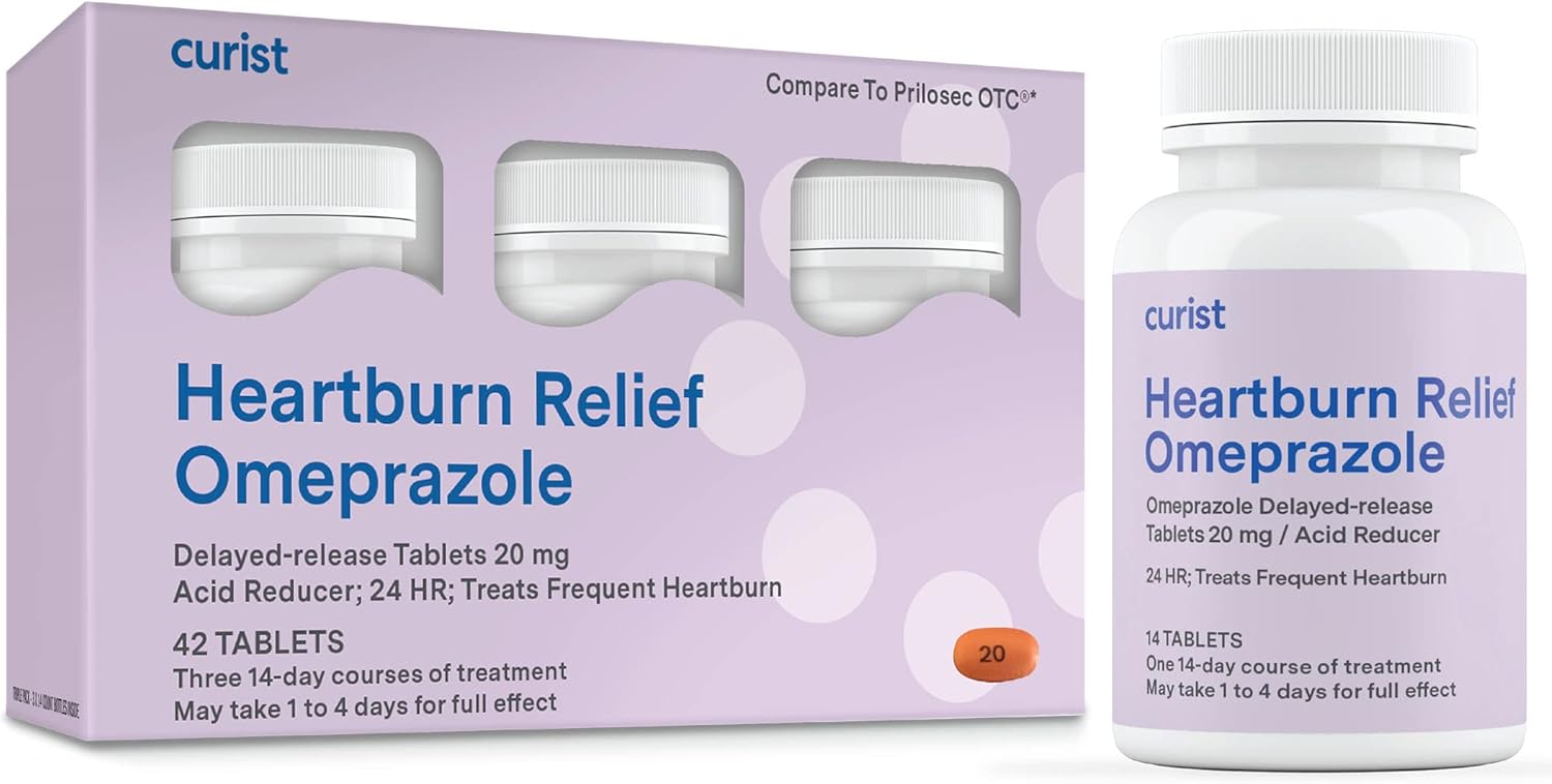 Curist Omeprazole 20Mg Tablets - 42 Count Delayed-Release Tablets - Acid Reflux Medicine For Heartburn Relief