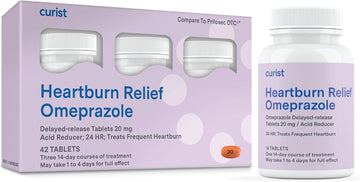 Curist Omeprazole 20Mg Tablets - 42 Count Delayed-Release Tablets - Acid Reflux Medicine For Heartburn Relief