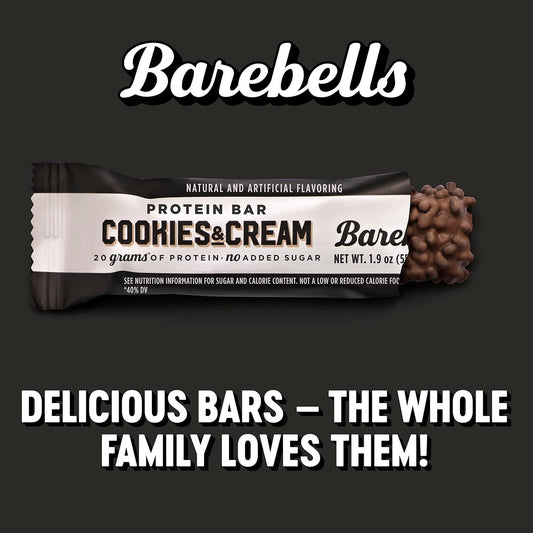 Barebells Protein Bars Cookies & Cream - 12 Count, 1.9Oz Bars - Protein Snacks With 20G Of High Protein - Chocolate Protein Bar With 1G Of Total Sugars - On The Go Protein Snack & Breakfast Bars