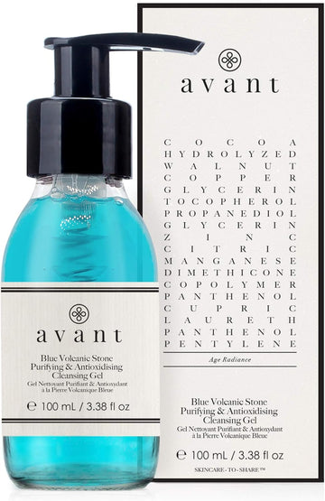 Avant Blue Volcanic Stone Purifying & Antioxidising Cleansing Gel, 100Ml - Cleansing Face Wash With Panthenol, Vegan Cleanser For All Skin Types