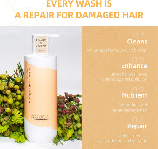 Nougat London Moisturising Glossy Shampoo, Deep Repair & Nourish With Amino Acid And Vitamins, For Dry And Damaged Hair, Sls & Paraben Free,Contains Inulin Prebiotic, Vitamin E, Olive Oil