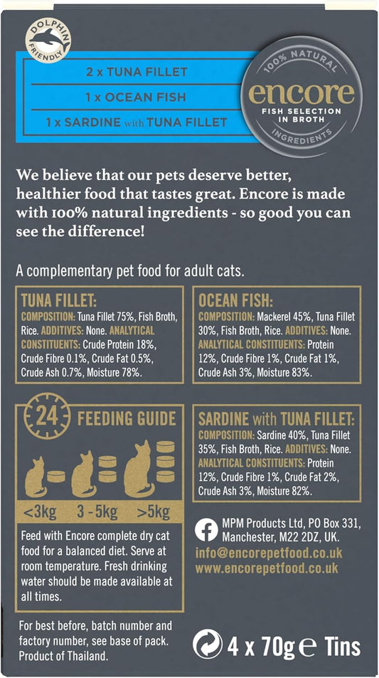 Encore 100% Natural Wet Cat Food, Multipack Fish Selection in Broth 70g Tin (16 Pack)?ENC1107-1EN