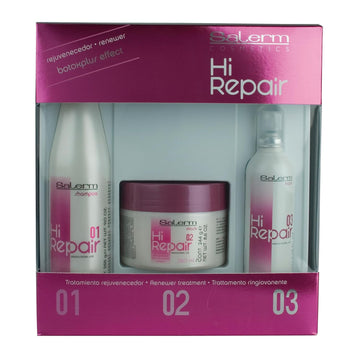 Salerm - Damaged Hair Repair Treatment - Hi Repair Pack With Shampoo 250 Ml + Mask 250 Ml + Finish 100 Ml - Deep Hydration For Damaged Hair - Revitalizes And Rejuvenates - Immediate Effect