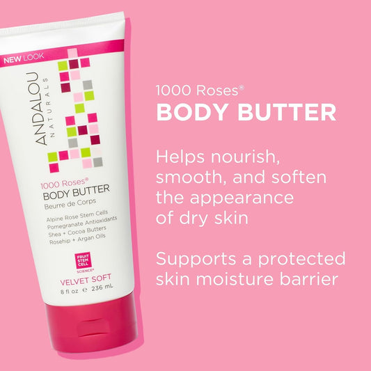 Andalou Naturals Body Butter, Kukui Cocoa Nourishing Body Cream, 8 Oz, Shea Butter, Cocoa Butter & Argan Oil For Dry Skin, Vegan