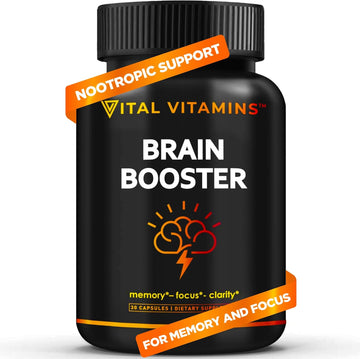 Vital Vitamins Brain Supplements For Memory & Focus - Nootropics Brain Support For Clarity, & Energy - With Ginkgo Biloba, Rhodiola Extract - 30 Capsules