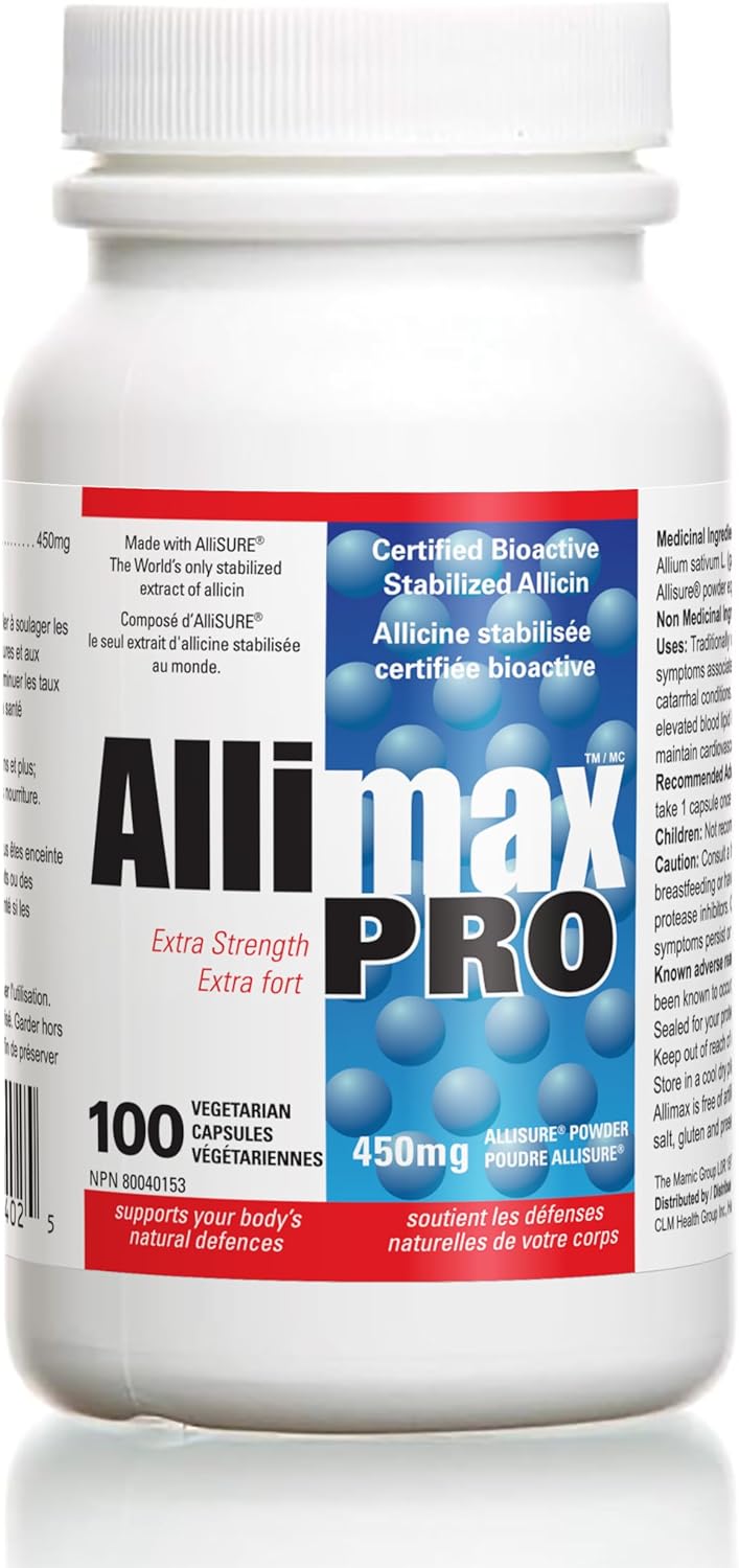 Allimax Pro 450mg 100 Vegicaps. Allicin Garlic Supplement to Support Your Body?s Immune Function. With Stabilized Allicin Extracted from Clean & Sustainable Spanish Grown Garlic. Professional Strength