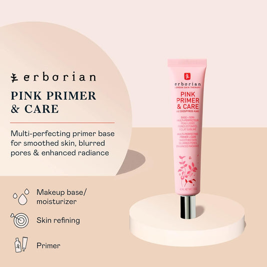 Erborian – Pink Primer & Care Multifunctional Facial Cream Balm - Primer Sets Makeup, Pore Minimizing, Skin Moisturizing And Smoothing Effects For All Skin Types - Korean Skincare - 1.5 Fl. Oz